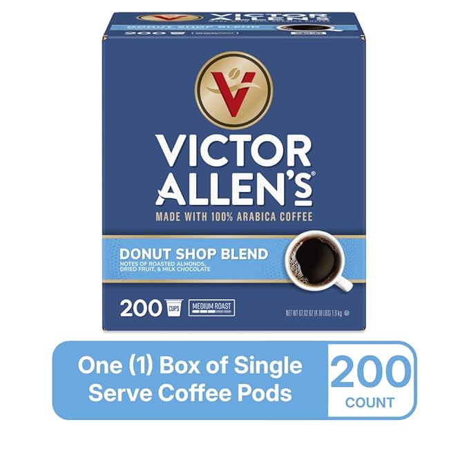 Victor Allen's Coffee Donut Shop Blend, Medium Roast, 200 Count, Single Serve Coffee Pods for Keurig K-Cup Brewers