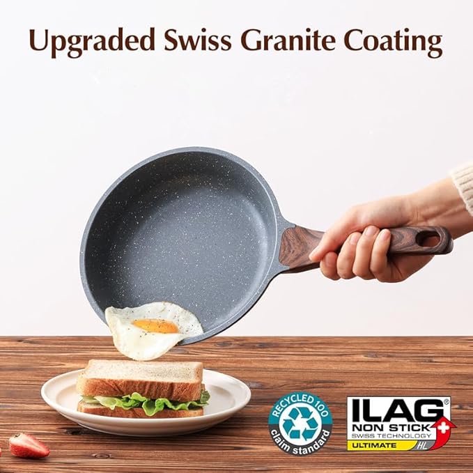 SENSARTE Nonstick Frying Pan Skillet with Lid, Omelet Pan with Cover, Healthy Cooking Chef's Pan, Kitchen Cooking Pan, Free of Intentionally Added PFOA/PFOS (12.5inch + Glass Lid)