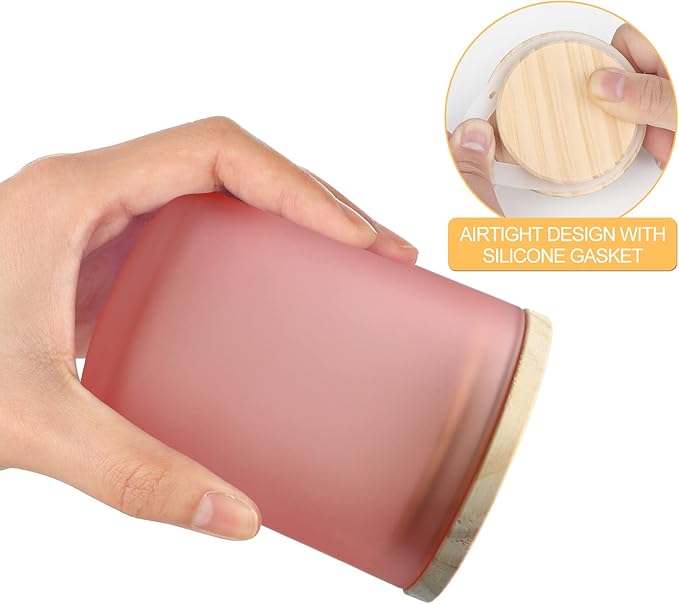 Thick Candle Jars for Making Candles 12 Pcs, 7 OZ Empty Jars with Wood Lids for Candle Making, Sample Container, Frosted Pink