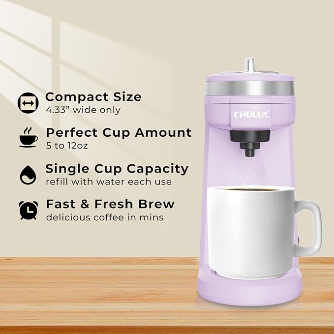 CHULUX Mini Coffee Maker for K Capsule, Single Serve Coffee Maker for One Cup Americano, Lightweight Pod Coffee Machine, Lavender