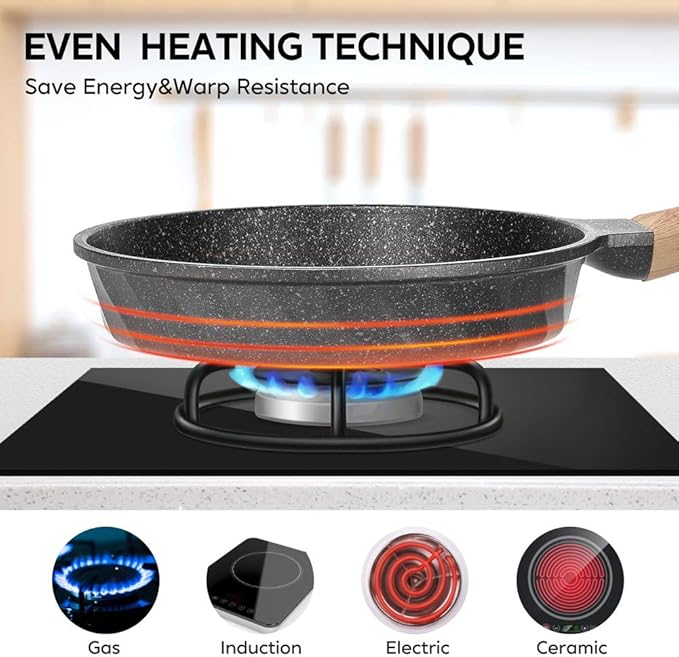 Frying Pans Nonstick, Induction Frying Pan Set Granite Skillet Pans for Cooking Omelette Pan Cookware Set with Heat-Resistant Handle, Christmas Gift for Women (8" &9.5" &11")
