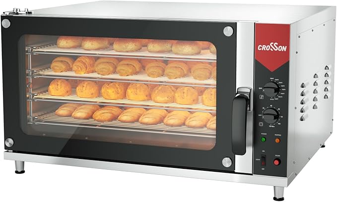 CROSSON Commercial Convection Oven Full Size 125L/4.4 cu.ft.,240V/4500W Conventional Oven Countertop 4-Tier Commercial Toaster oven w/Front Glass Door, w/Trays Wire for Restaurant Bakery