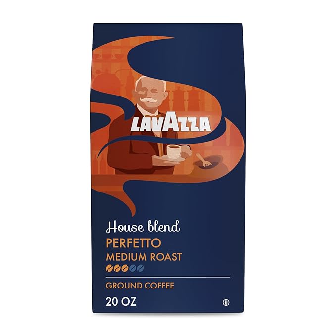 Lavazza Perfetto Ground Coffee Blend, Dark Roast, 20 Ounce, Value Pack, Caramel flavor with Dark and Velvety Texture, 100% Arabica
