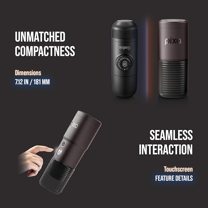 WACACO PIXAPRESSO, Coffee Machine Electric & Portable, With 4 Coffee Types & Fast Heat-Up, 3 * 3000mAh Battery, 20 Bar Portable Espresso Maker For Ground Coffee & NS Capsule, Dark Burgundy