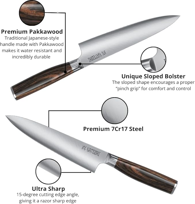 Yatoshi Chef Knife - Ultra Sharp High Carbon Stainless Steel, Hidden Tang with Pakkawood Handles
