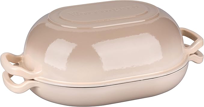 Enameled Cast Iron Sourdough Bread Oven, Dutch Oven, Loaf Cast Iron Bread Pan for Homemade Bread Baking, Meatloaf Pan with Lid, 7QT, Latte