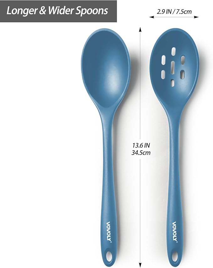 Silicone Spoons for Cooking - Extra Large Kitchen Spoons for Mixing, Serving, & Stirring - 600°F Heat-Resistant Non Stick Utensils Ladle & Skimmer- Dishwasher Safe, Starry Blue
