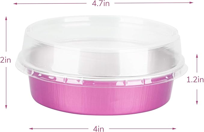 Beasea Mini Pie Pans with Lids, 4 Inch 50 Pack Disposable Aluminum Tart Pans, 8 Oz Pink, Round Oven Baking Mini Cake Pan for Pie Tart Quiche