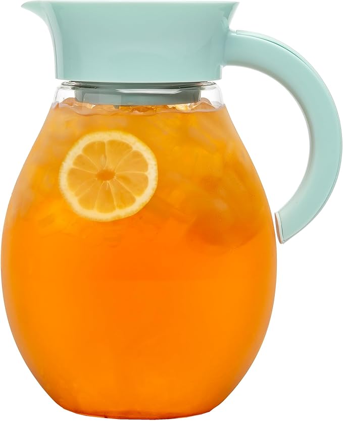 Primula The Big Iced Tea Maker and Infuser, Plastic Beverage Pitcher with Leak Proof, Airtight Lid, Fine Mesh Reusable Filter, Made without BPA, Dishwasher Safe, Aqua