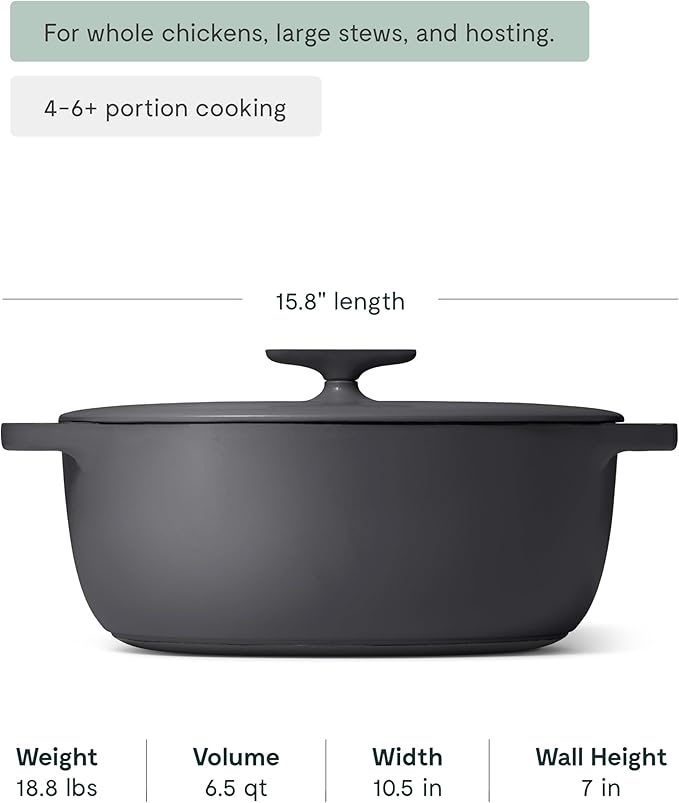 Caraway Enameled Cast Iron Dutch Oven - 8qt Dutch Oven With Lid - 3 Layer Enamel Coating - No Seasoning Required - Compatible With All Stovetops - Oven Safe - No Forever Chemicals - Charcoal