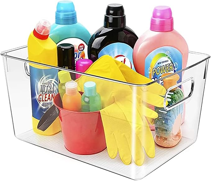 Clear Plastic Storage Bins, Pantry Organizers and Storage or Kitchen Organization and Storage Containers Bins for Organizing, Fridge, Freezer, Bathroom, Pantries, Refrigerator, Cabinet Organizer Bin