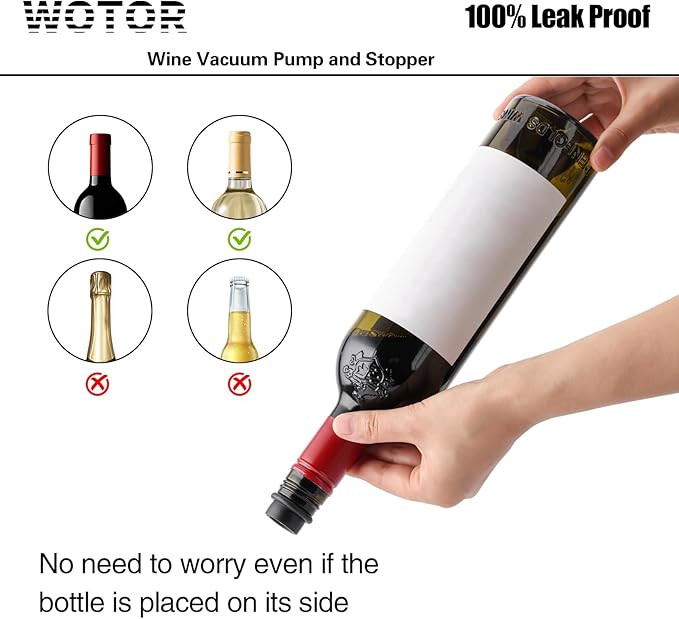 WOTOR Wine Saver Vacuum Pump with 20 Stoppers, Wine Stopper & Preserver, Reusable Bottle Sealer Keeps Fresh, Ideal Accessories Gift (Flat Handle)