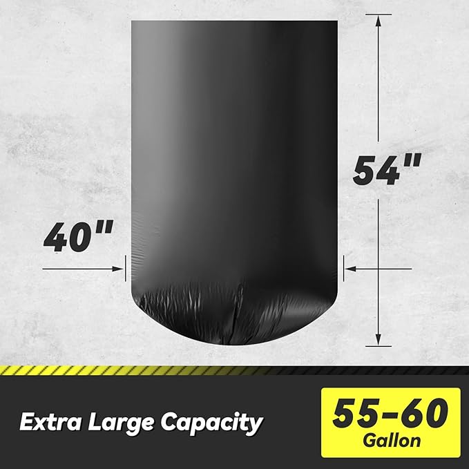 100 Count 55-60 Gallon Trash Bags, Sturdy & Tear-Resistant Commercial Can Liners 55 Gallon, Large Garbage Bags, Large Black Trash Bags for Commercial, Lawn and Leaf Bags