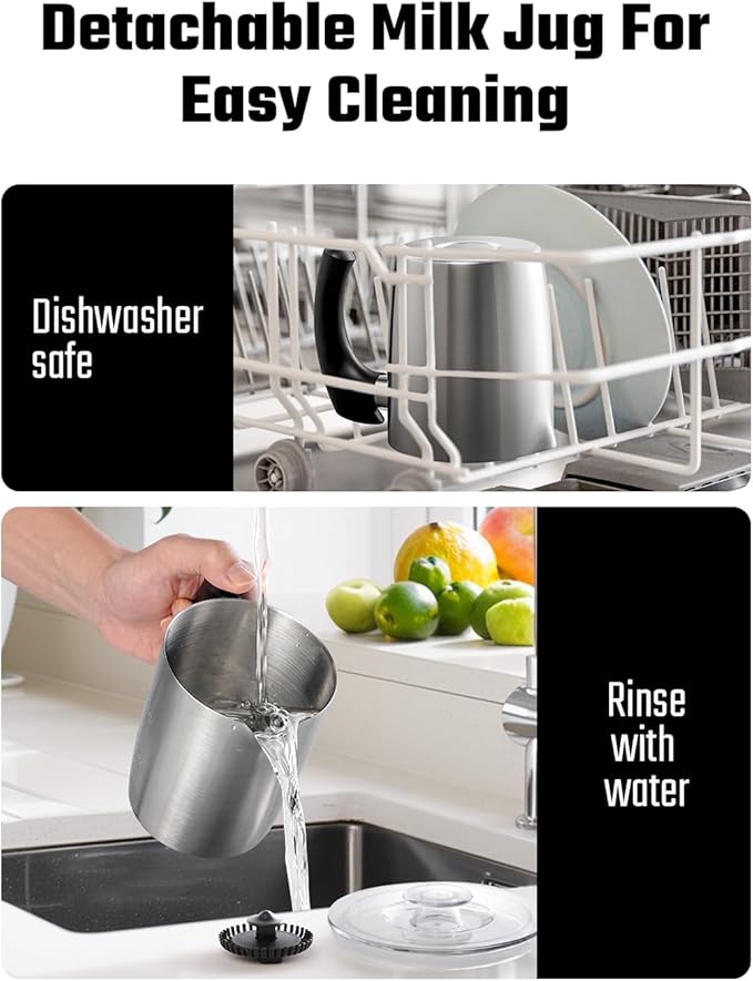 5-in-1 Milk Frother and Steamer, 17oz Detachable Frother with Adjustable Temperature, Stainless Steel Milk Steamer, Hot & Cold Foam Maker for Coffee, Latte, Hot Chocolate, Dishwasher Safe