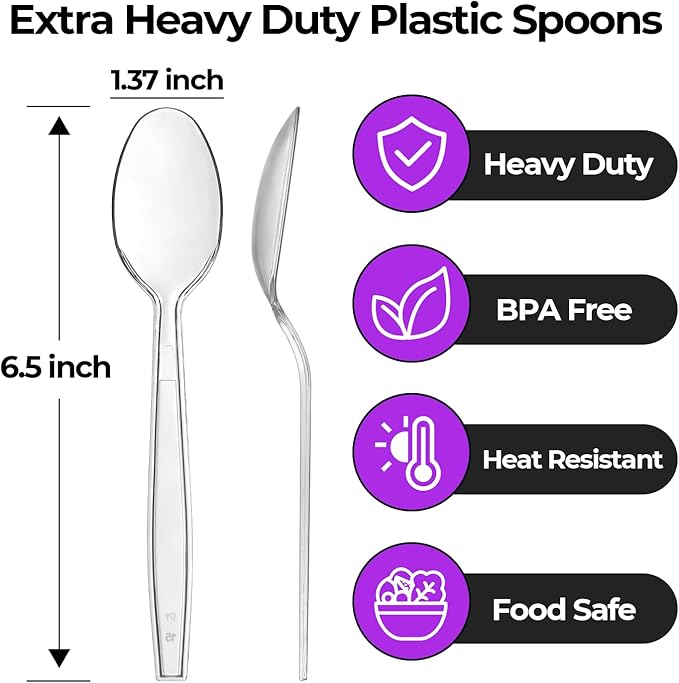 [400 Count] Clear Plastic Spoons Heavy Duty Disposable Spoon Reusable Bulk Plastic Utensils Sturdy Cutlery Set Durable Plasticware Silverware for Party,Every Day Use,Picnic,Camping,Wedding,Barbecues