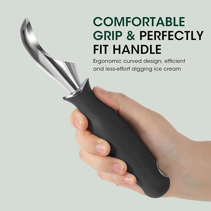 Beneno Heavy Duty Ice Cream Scoop - Upgraded Anti-Fracture Design, Comfortable Grip Long Handle, Effortless Scooping & Dishwasher Safe, Black