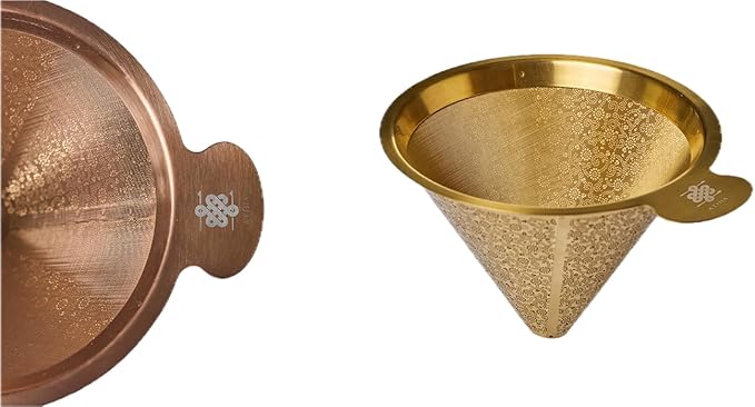 ATHIA Golden Reusable Stainless Steel Pour Over Coffee Dripper, Laser-etched Double mesh Cone Filter, Paperless, Eco-friendly, Fits Hario, Chemex, carafes & Most Coffee Makers (Rose Golden, Cone)