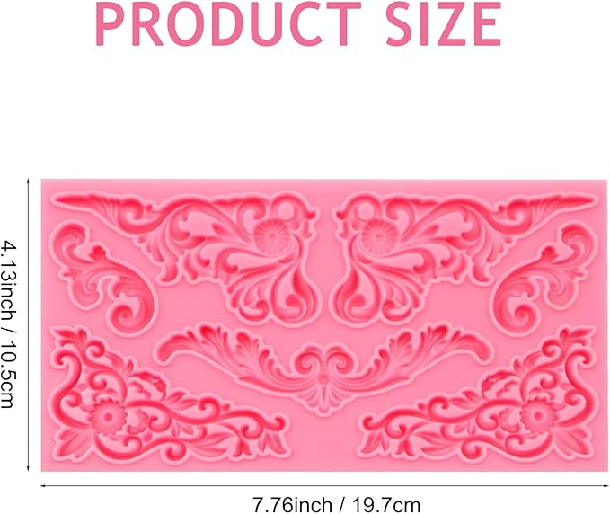 Vintage Curlicues Silicone Molds, Baroque Style Corner Relief Chocolate Molds, Filigree Scroll Flower Sculpted Cake Border Fondant Baking Molds for Cake Decoration Candy Clay Resin