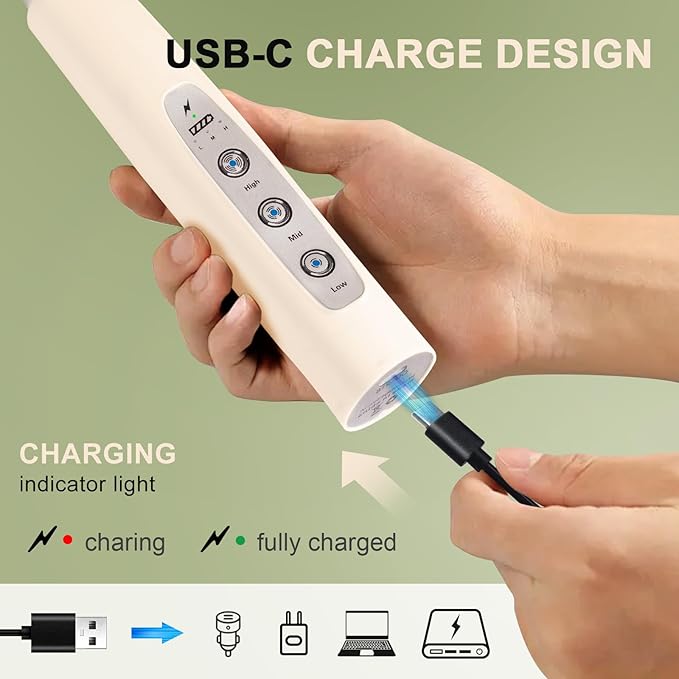 YUSWKO Beige Handheld Milk Frother Wand for Coffee, Rechargeable Electric Whisk with 3 Heads 3 Speeds Drink Mixer Coffee Frother For Latte, Cappuccino, Hot Chocolate, Egg