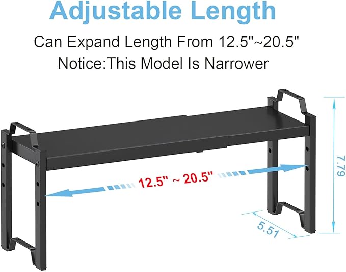 Narrow Expandable Cabinet Shelf Organizer 5.51" Width, Kitchen Counter Storage Shelves Spice Racks, Small Cupboard Countertop Tabletop Shelves Organizers, Expandable Adjustable Stackable, Load 30LBS