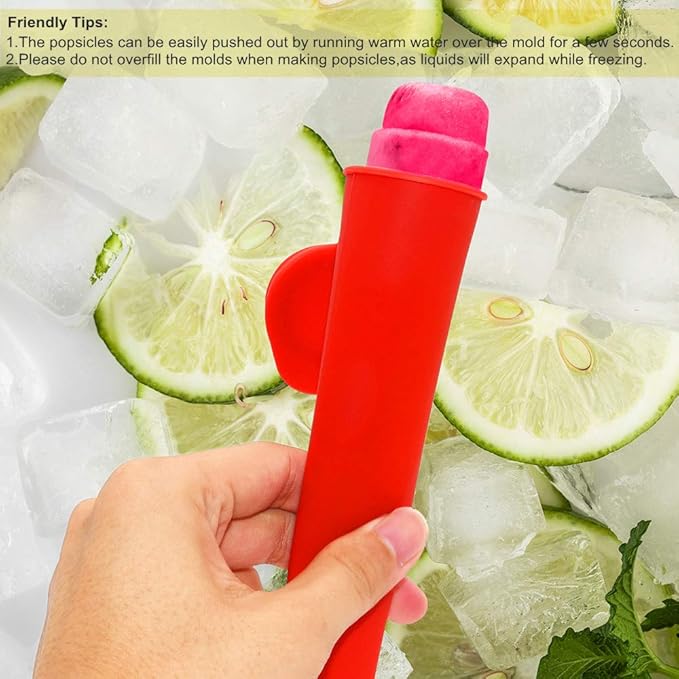 Silicone Ice Pop Molds,BPA Free Popsicle Molds with Attached Lids,Reusable DIY Popsicle Molds for Kids,Set of 6 (Pure color)