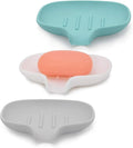 3 Pack Silicone Soap Dish with Drain, Bar Soap Holder for Shower/Bathroom, Self Draining Waterfall Soap Tray/Saver for Kitchen, Keep Soap Dry, Easy to Clean
