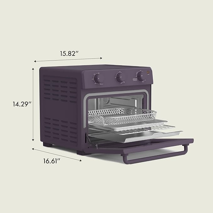 bella Air Fry Toaster Oven, 7 Preset Cooking Options, Dishwasher-Safe EverGood Coated Trays Included, 60-Minute Auto Shutoff w Audible Timer, Power Indicator Light, 1700 Watt, Plum