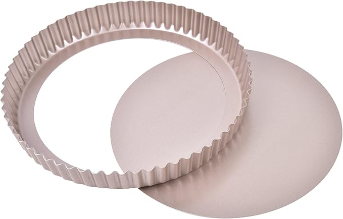 10-Inch Round Tart Pan with Loose Removable Bottom, Non-Stick Carbon Steel Quiche Pan for Oven Baking (Champagne Gold)