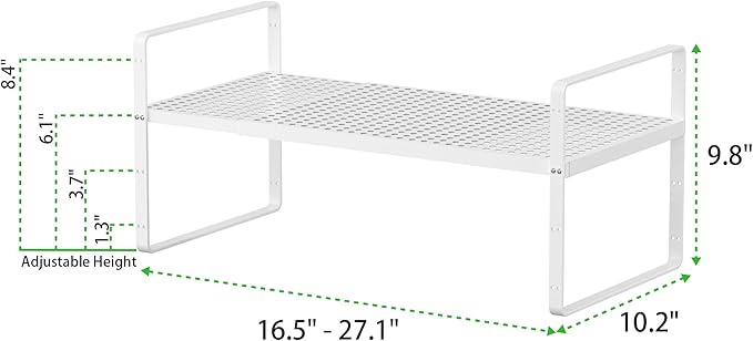 Expandable Cabinet Storage Shelf Stackable Organizer Rack for Kitchen Bathroom Pantry Spice Cupboard Coffee Countertop Home Office Desk Heavy Duty Nonslip White Large 3 Packs