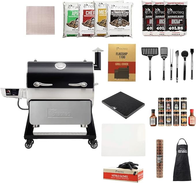 recteq Pellet Grill Smoker - Flagship 1600, Wood Pellet Smoker, BBQ Pellet Smokers, Wi-Fi Smart Grill, 1600 Sq. In. Cook Space, Pellet Smoker Grill, 40 lbs Hopper, 40 Hr Cooking, BBQ Master Bundle