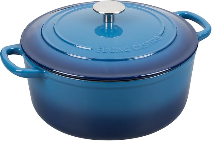 Enameled Cast Iron Dutch Oven Pot with Lid, 7 Quart, Round Dutch Ovens for Bread Baking, Bread Oven, Oven Safe up to 500°F, Lake Blue