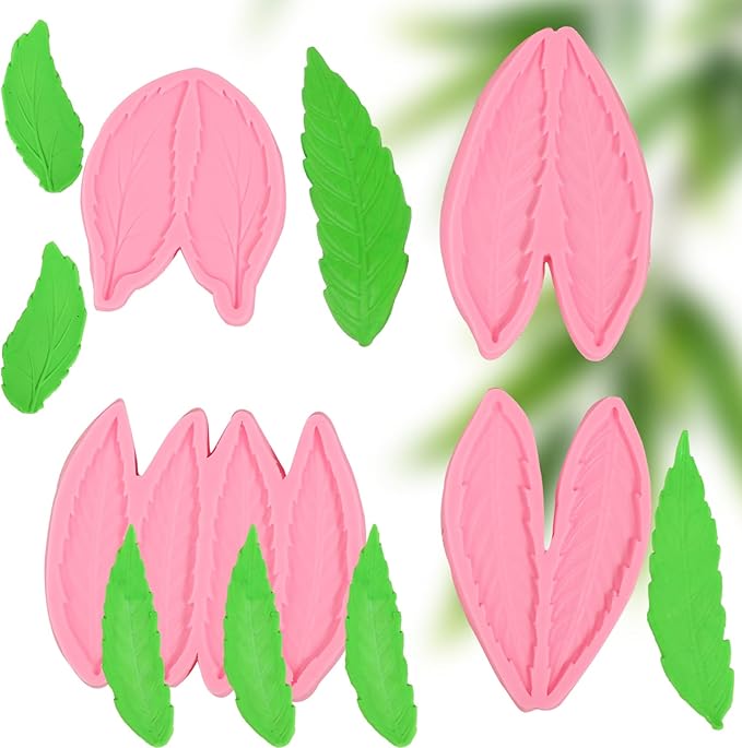 4 Pcs Fern Leaf Cake Decoration Fondant Molds, Multi-Size Leaf Silicone Molds for Baking Cookies, Candies, Chocolate, Dough, Gum, Flower Paste, DIY Resin Clay Plaster Pendant Crafts Reusable