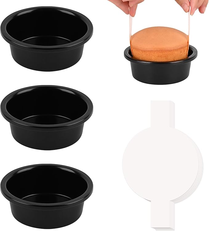 HUAKENER 4 Inch Cake Pan - Set of 3 Round Cake Pans with 100 Pieces Parchment Paper, Non-stick Cake Baking Pans, Dishwasher Safe