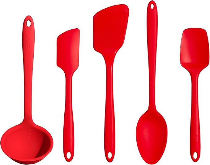 GIR: Get It Right 5 Piece Silicone Ultimate Kitchen Utensils Set - Ladle, Spatula, Flip, Spoon & Spoonula - Non-Toxic Cooking Utensils for Nonstick Cookware, Cooking and Baking - Red
