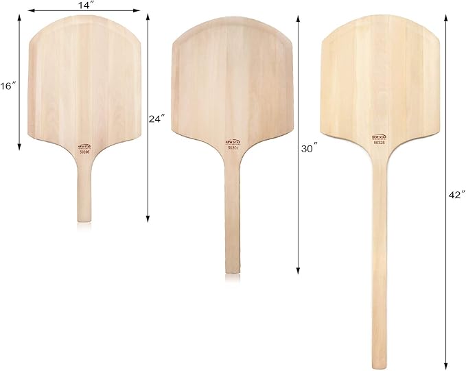 New Star Foodservice 50295 Restaurant-Grade Wooden Pizza Peel, 16" L x 14" W Plate, with 10" L Wooden Handle, 24" Overall Length