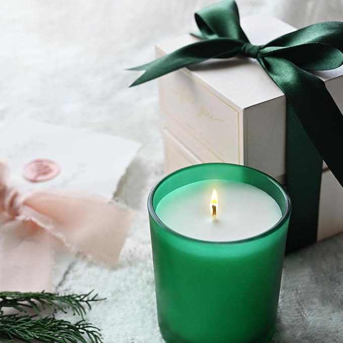 Thick Candle Jars for Making Candles 16 Pcs, 7 OZ Empty Jars with Wood Lids for Candle Making, Sample Container, Frosted Green