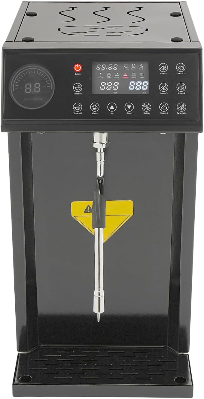 Commercial Milk Frother, 8L Automatic Milk Foam Machine Electric Steam Milk Frothing Machine Coffee Milk Foam Machine Steamer with LED Display for Tea Coffee Shop Black