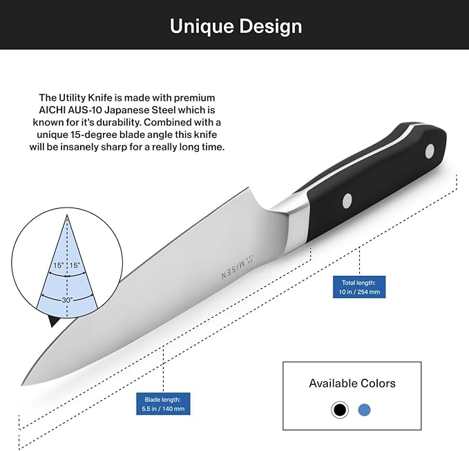 Misen 5.5" Utility Knife – High Carbon Japanese AUS-10 Stainless Steel – Hybrid German & Japanese Blade – Precision Kitchen Knife for Professionals & Home Cooks – Ultimate Cutting Performance - Black