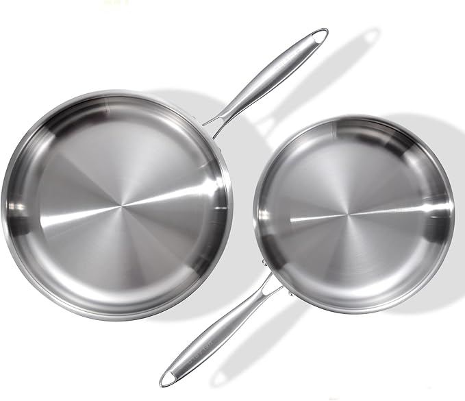 DELARLO Tri-Ply Stainless Steel 10inch and 12inch Frying Pan, Oven safe induction skillet,pots and pans set,Suitable for All Stove (Detachable Handle)