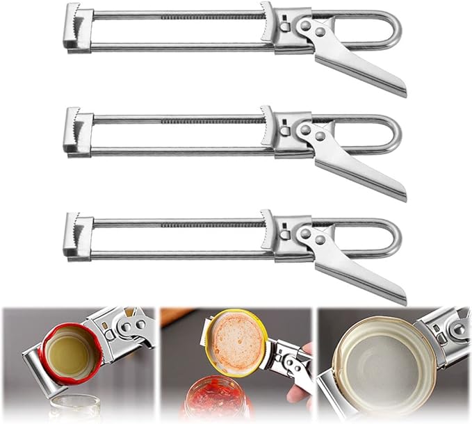 Adjustable Multifunctional Stainless Steel Can Opener, 2026 New Stainless Steel Can Opener Bottle Jar Lid Gripper Household Kitchen Tool, Manual Jar Bottle Opener Kitchen Accessories (3 Pcs)