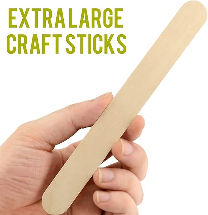 WISYOK 8 inch Popsicle Sticks, 500 Pcs Jumbo Wood Craft Sticks, Fan Handles, Large Popsicle Sticks for Crafts, Wedding Programs, Great for DIY Creative Designs