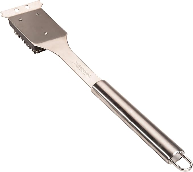 Cuisinart Stainless Steel 16.5" Long Handle Grill Cleaner Brush and Scraper for BBQ, Griddle, Grills, Cookout Tool, Grill Brush for Outdoor Grills BBQ Accessories