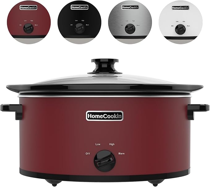 HOMECOOKIN 8 Quart Slow Cooker Oval Manual Pot Food Warmer with 3 Cooking Settings, Red Stainless Steel