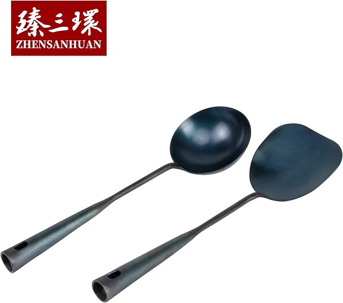 ZhenSanHuan Chinese Traditional HandMade Iron Spatula Wok Tool,Long wok utensil (Spatula, 32CM/12.6'')
