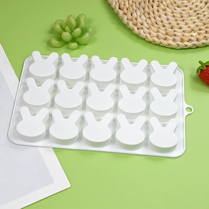TUKE 15-Cavity Rabbit Candy Silicone Molds Chocolate Truffles Mold,Whiskey Ice Cube Tray,Grid Fondant Mould,Hard Candy Mold Pralines Gummy Jelly Mold (Rabbit H)