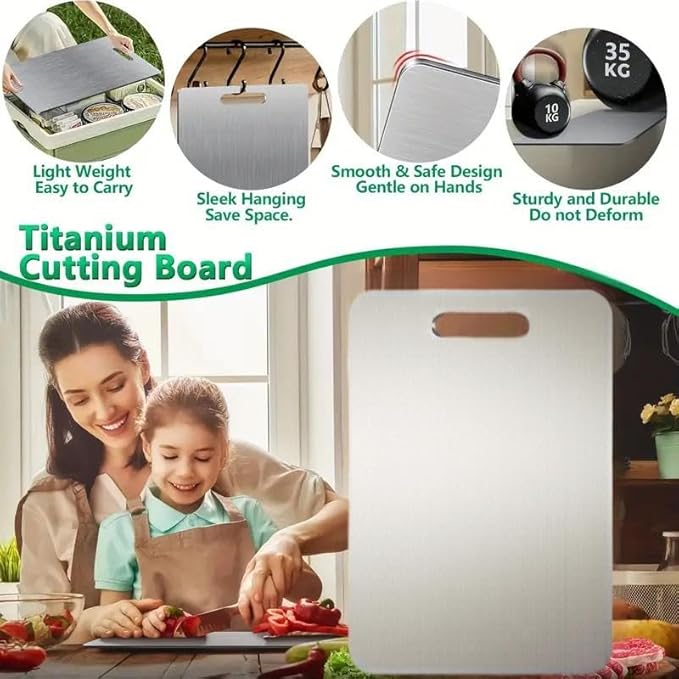 Katuchef Titanium Cutting Board - New Upgrade 100% Pure Titanium Cutting Boards for Kitchen Double Sided Non Toxic Cutting Board,Hygiene Durable Dishwasher Safe Chopping Board (M13.38IN*9.05IN)