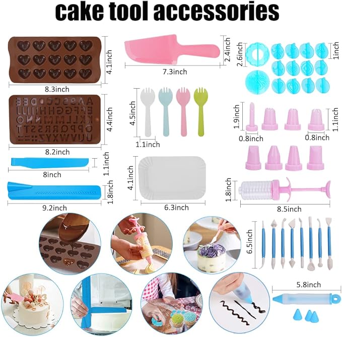 Cake Decorating Kit,635 Pcs Decorating Supplies With 3 Springform Pan Sets Icing Nozzles Rotating Turntable Cake Topper Piping Bags Carrier Holder,Cake Baking Set Tools