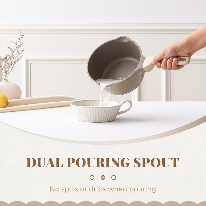 PRICUSIS Nonstick Saucepan with Lid, 2.7 Quart Sauce Pan, Healthy Sauce Pot with Pour Spouts for Multipurpose Use, PFOA Free, Induction Compatible, Apricot