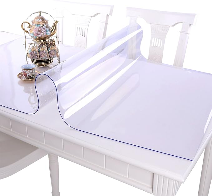NECAUX Custom 54 x 87 Inch Clear Table Cover Protector, 1.5mm Thick Wood Grain Transparent Table Pad Non-Slip Tablecloth Plastic Protective Pad for Dining Room Table, Conference Table