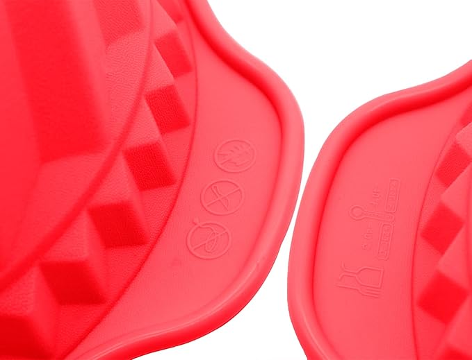 Kenond 2 PCS 9.5 Inch Silicone Cake Pans, Non-stick Fluted Cake Pan with Sturdy Handle, Cake Baking Molds, Perfect Bakeware for Cake, Jello, Gelatin, Bread, Para Gelatinas (Red)